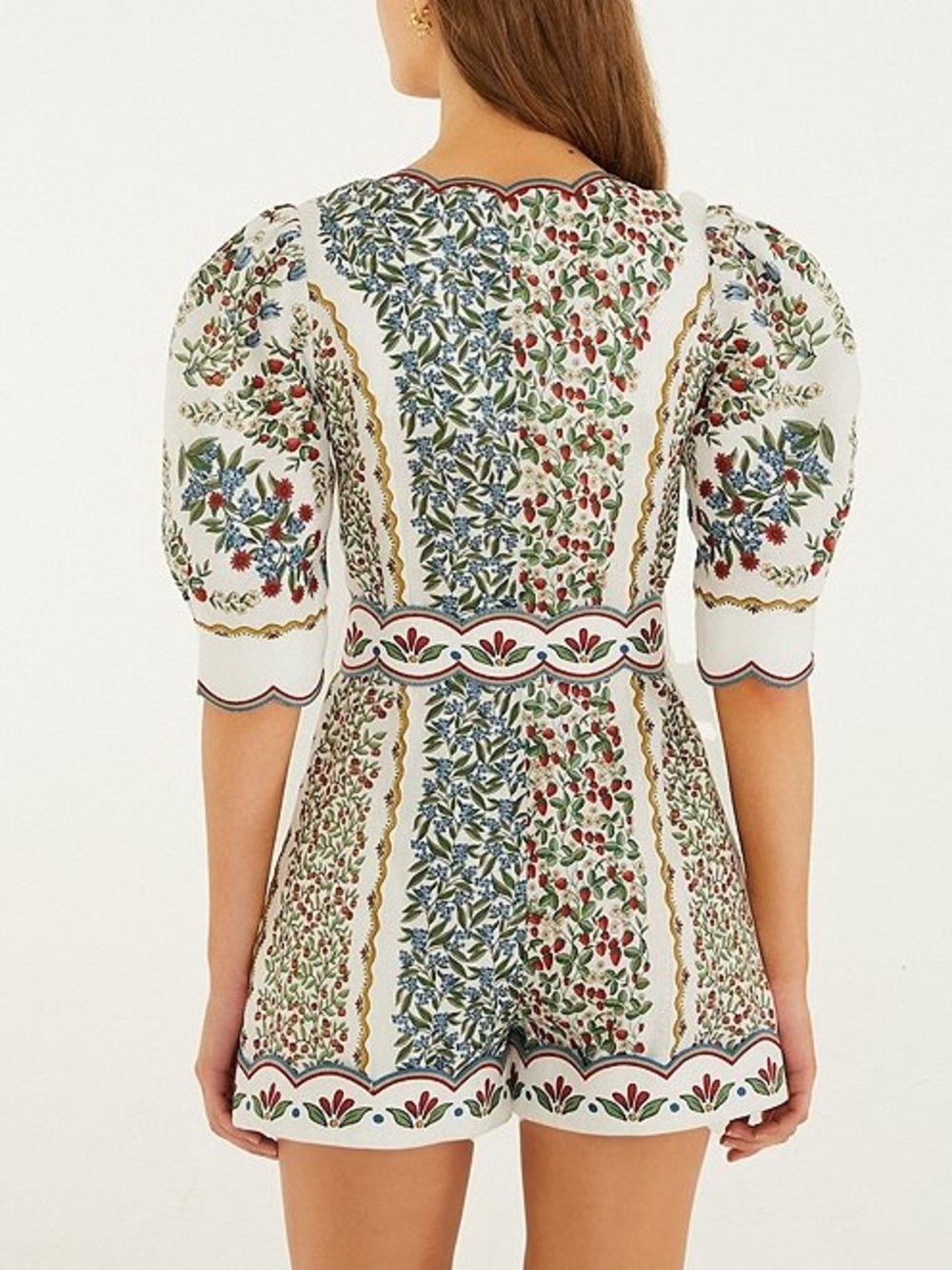 Farm Rio Fruit Beauty Off-White Linen Belted Romper Size M NWT $248 - Picture 2 of 15